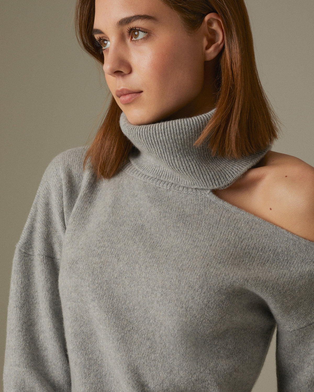 designer grey roll neck cut out jumper 