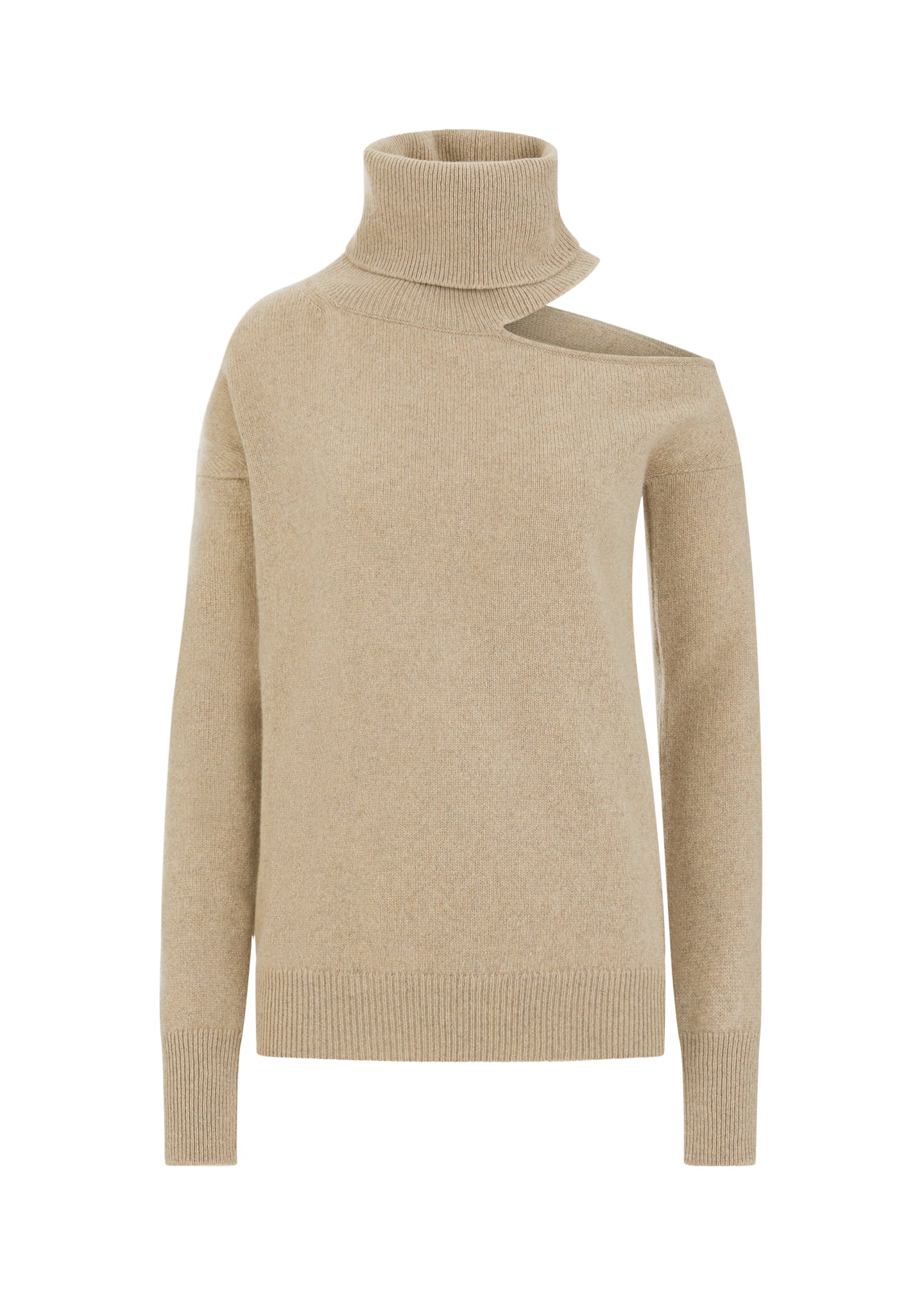 Women's cashmere polo neck ladies cut out sweater Sand