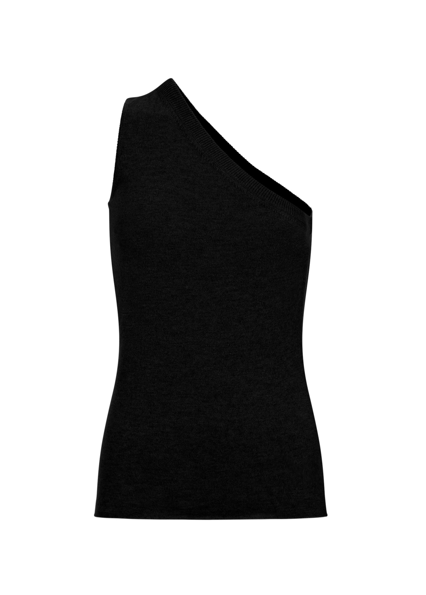 Designer cashmere asymmetrical one shoulder sleeveless top Black 