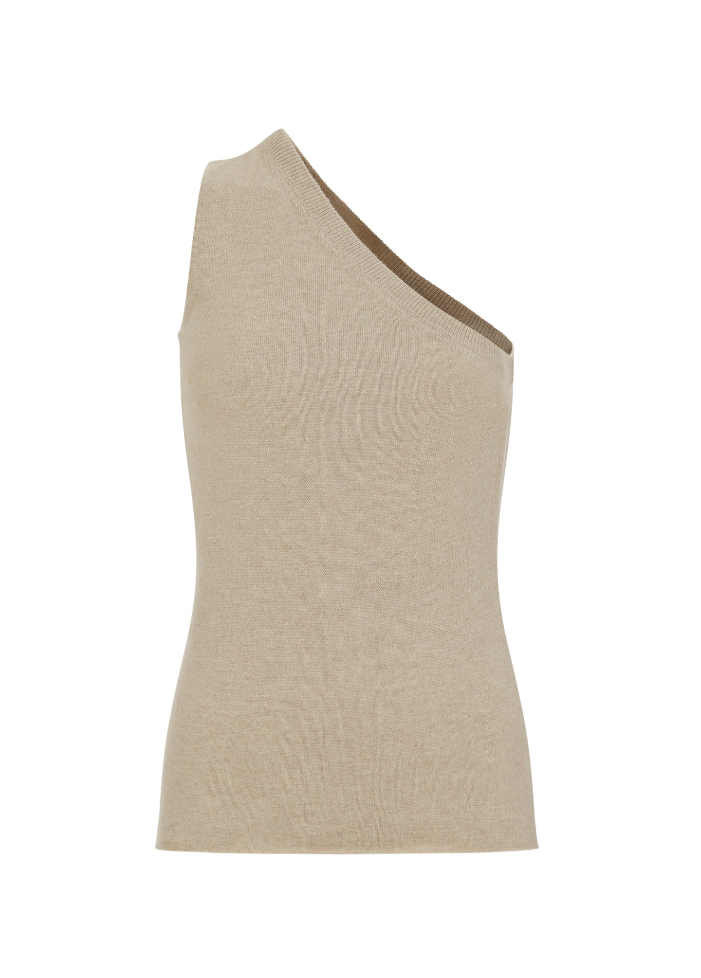 Designer cashmere asymmetrical one shoulder sleeveless top SAND