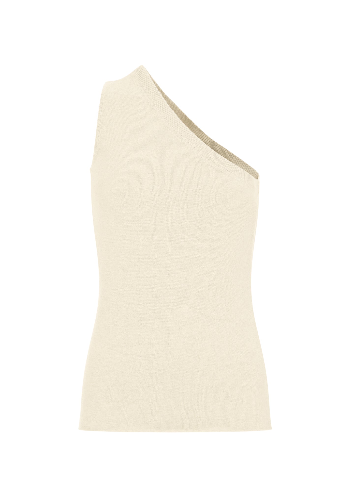 Designer cashmere asymmetrical one shoulder sleeveless top Cream
