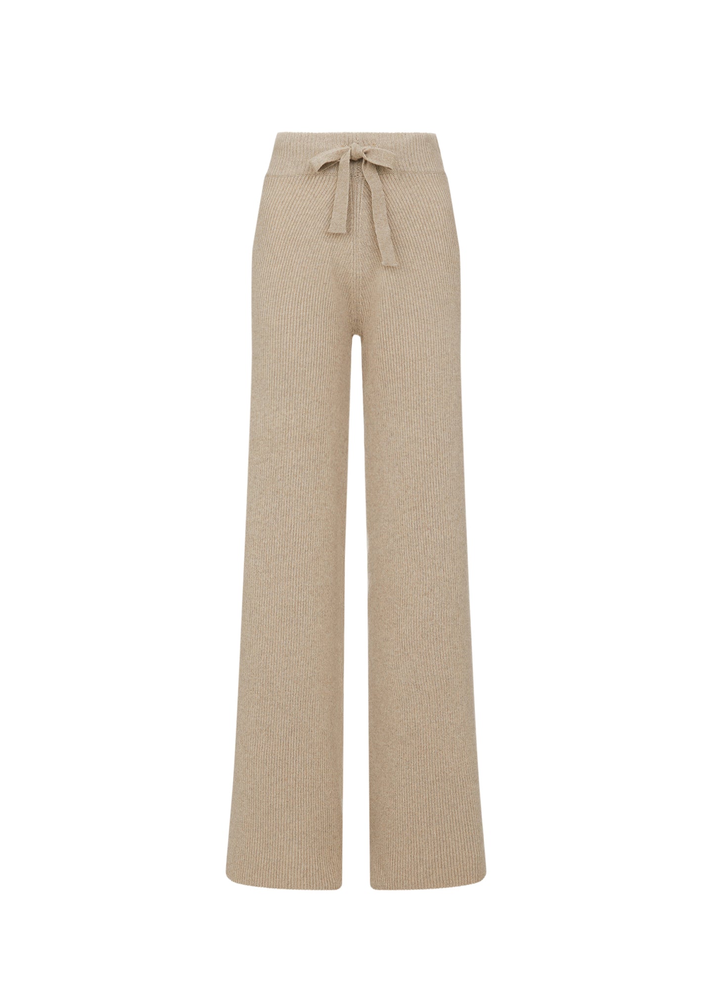 Ribbed cashmere wide leg trouser pants Sand