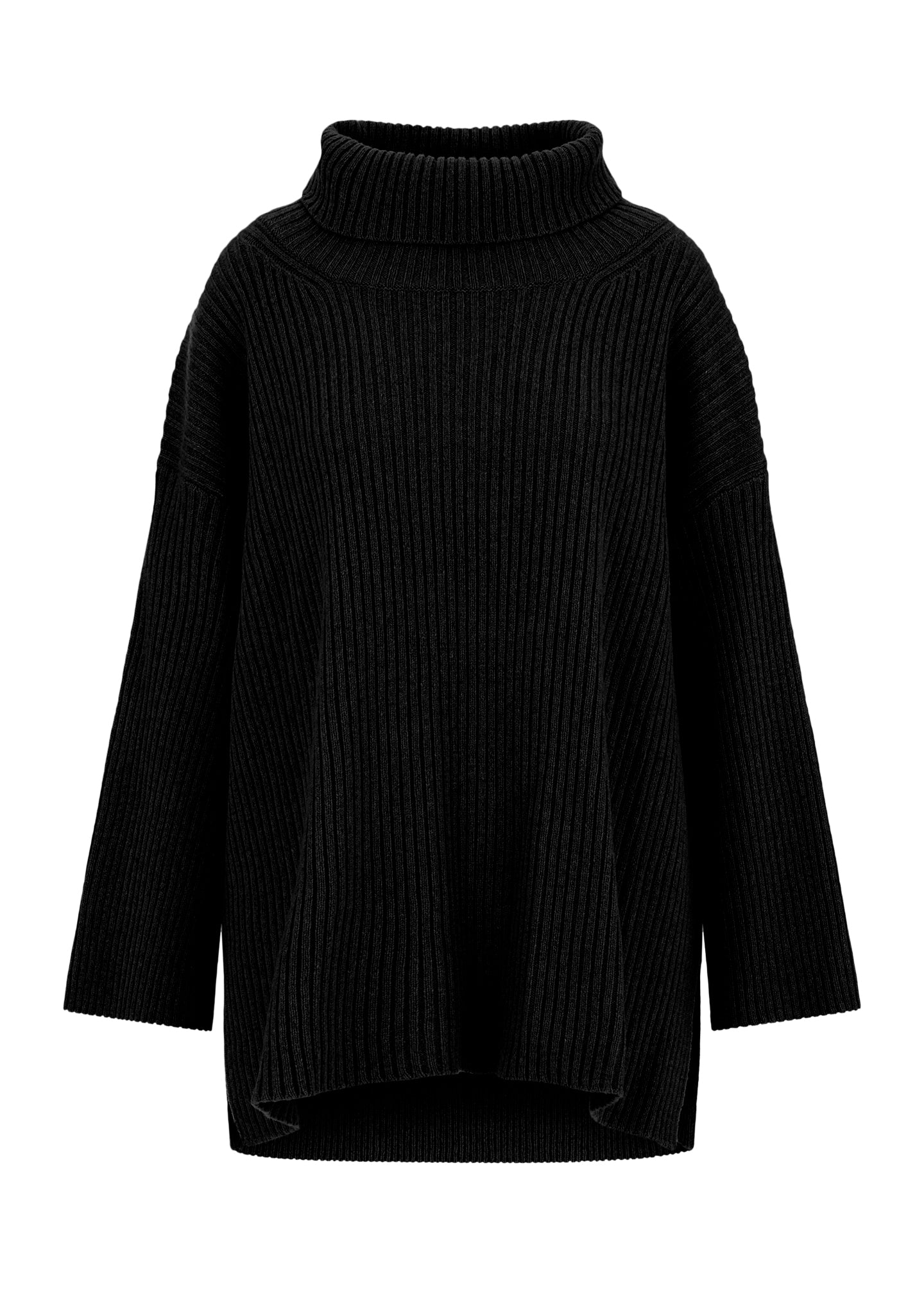 Black cashmere oversize turtle neck side slit jumper