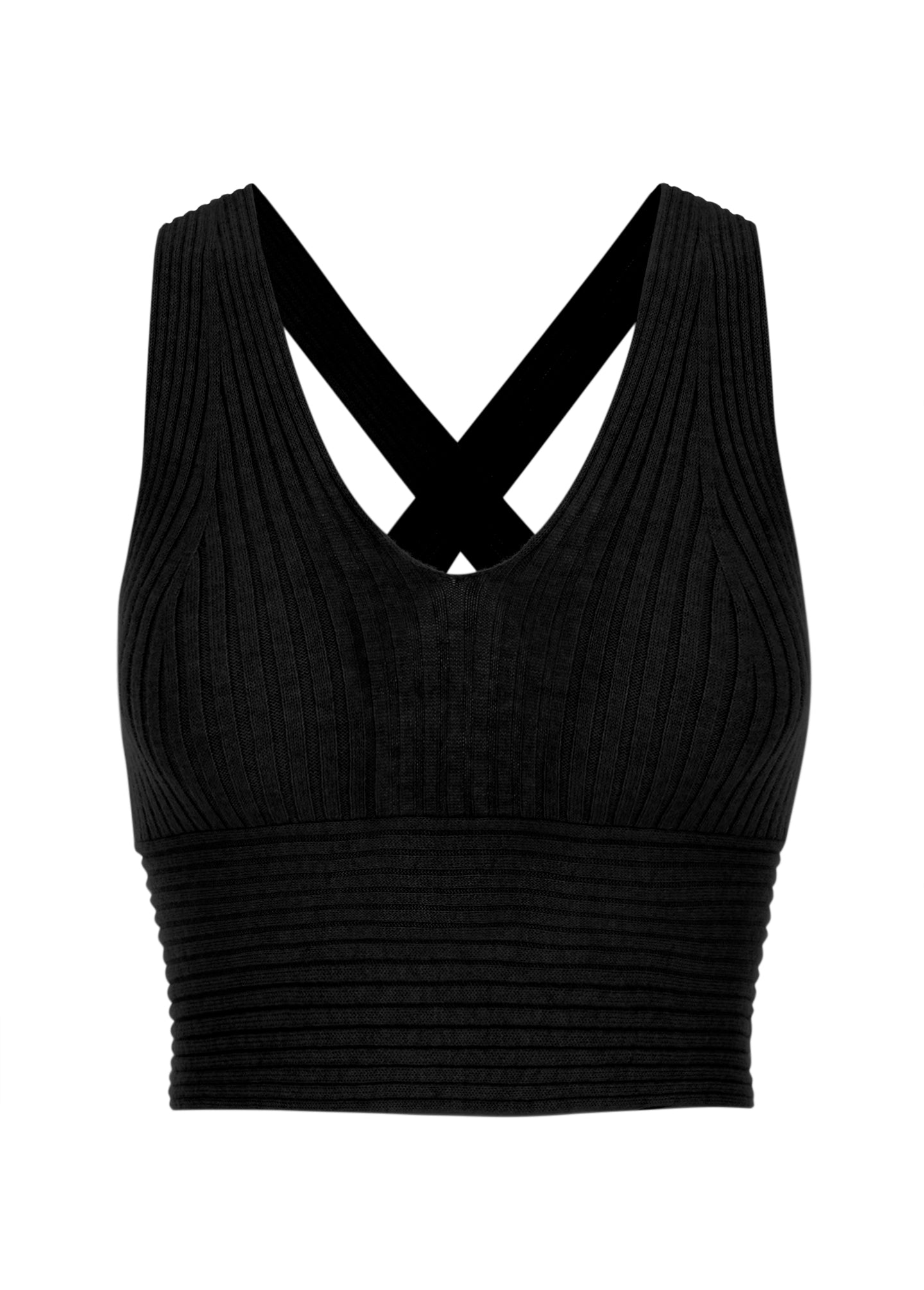 Cashmere cropped top bralette crossed back in black