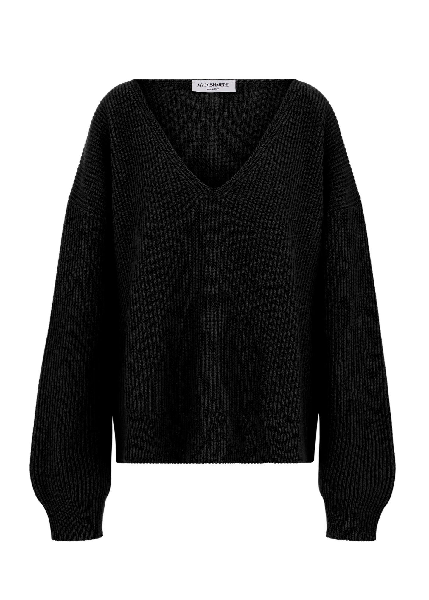 Women's cashmere V neck oversized jumper sweater black