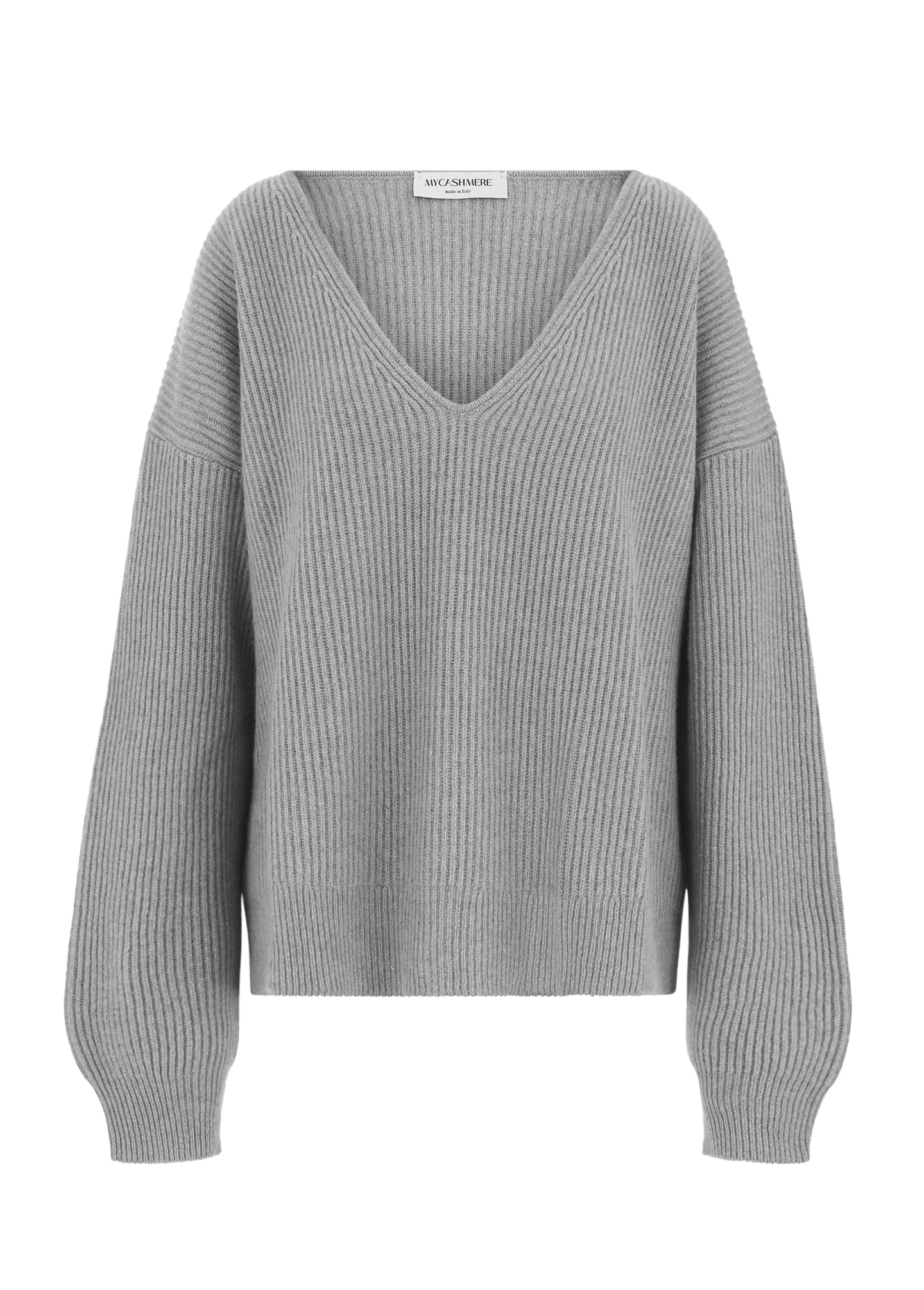 Designer cashmere knit V neck oversized jumper Grey