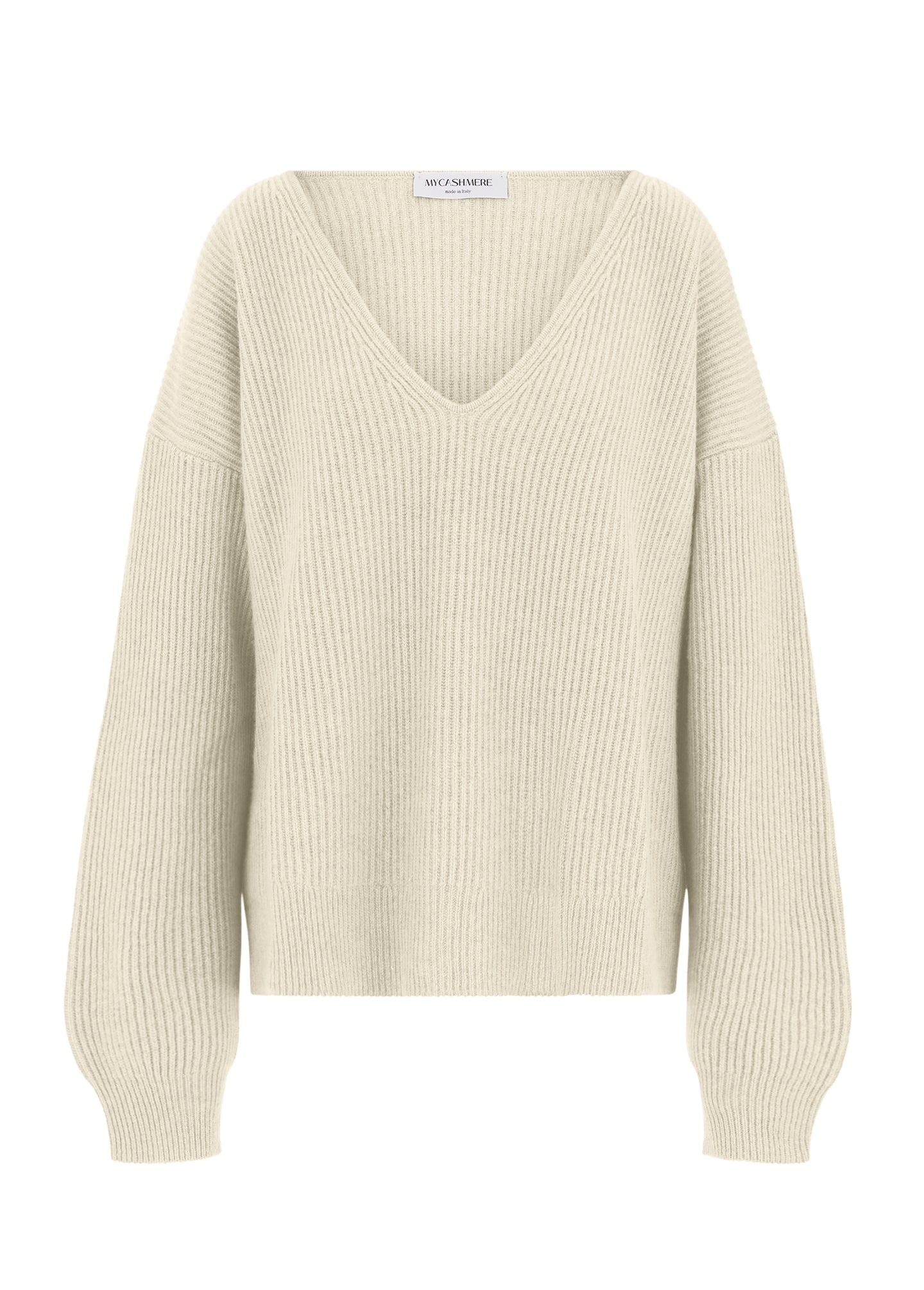Designer cashmere knit V neck oversize jumper sweater cream