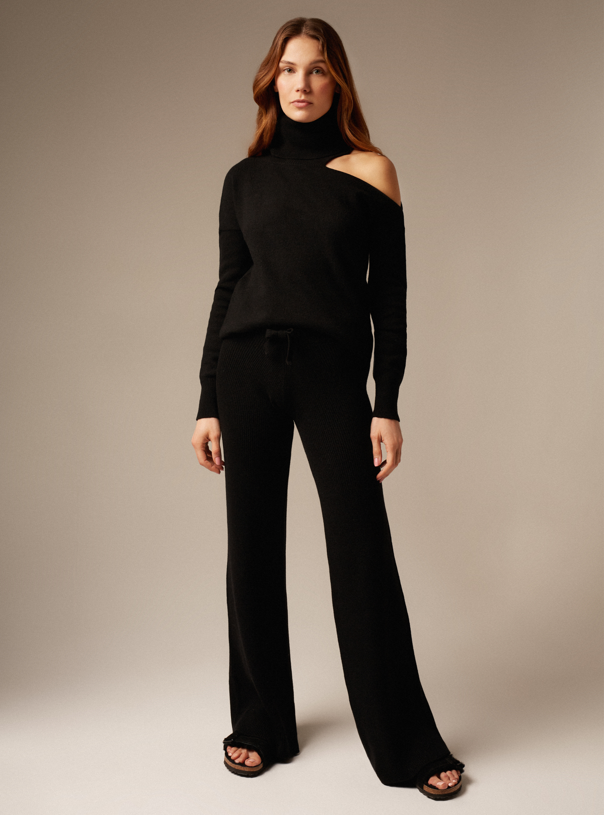 Black cashmere polo neck ladies cut out sweater