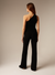 Black ribbed cashmere wide leg trousers women's Back