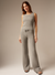 Ribbed cashmere wide leg trouser pants Grey