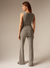 Grey ribbed cashmere wide leg trousers women's Back