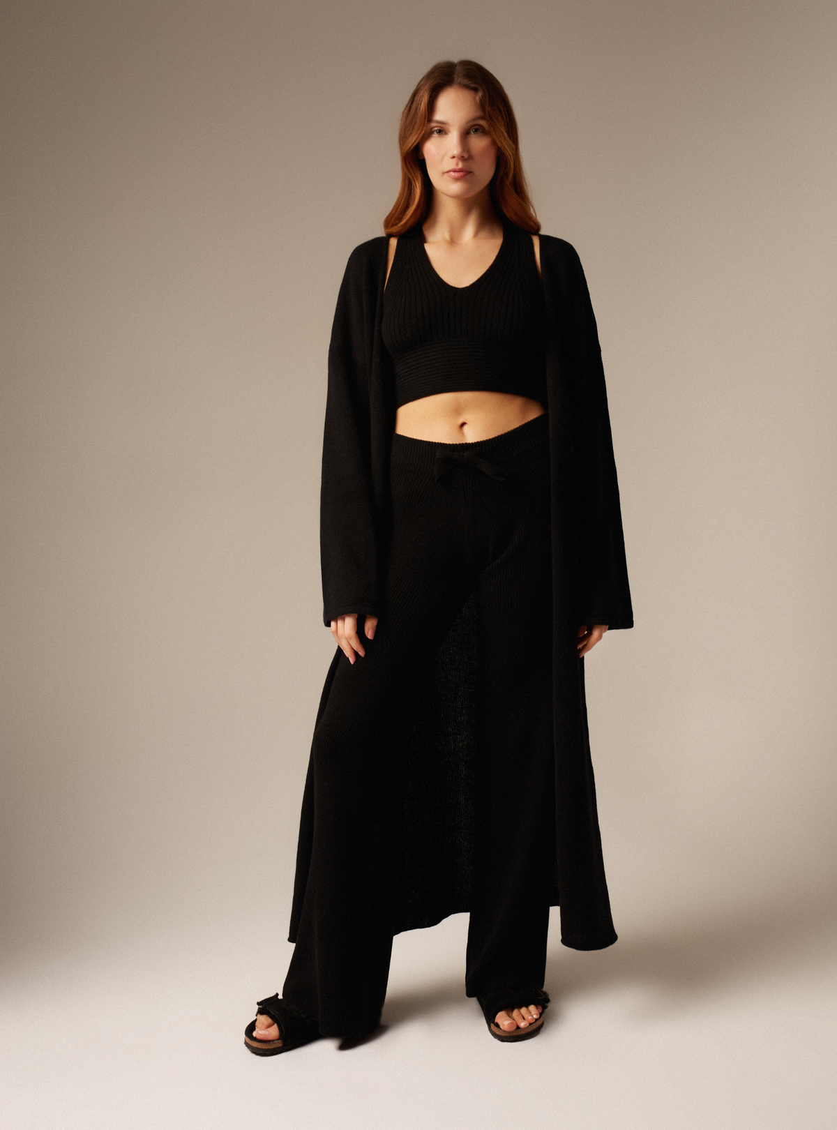 Cashmere womens maxi cardigan in black   