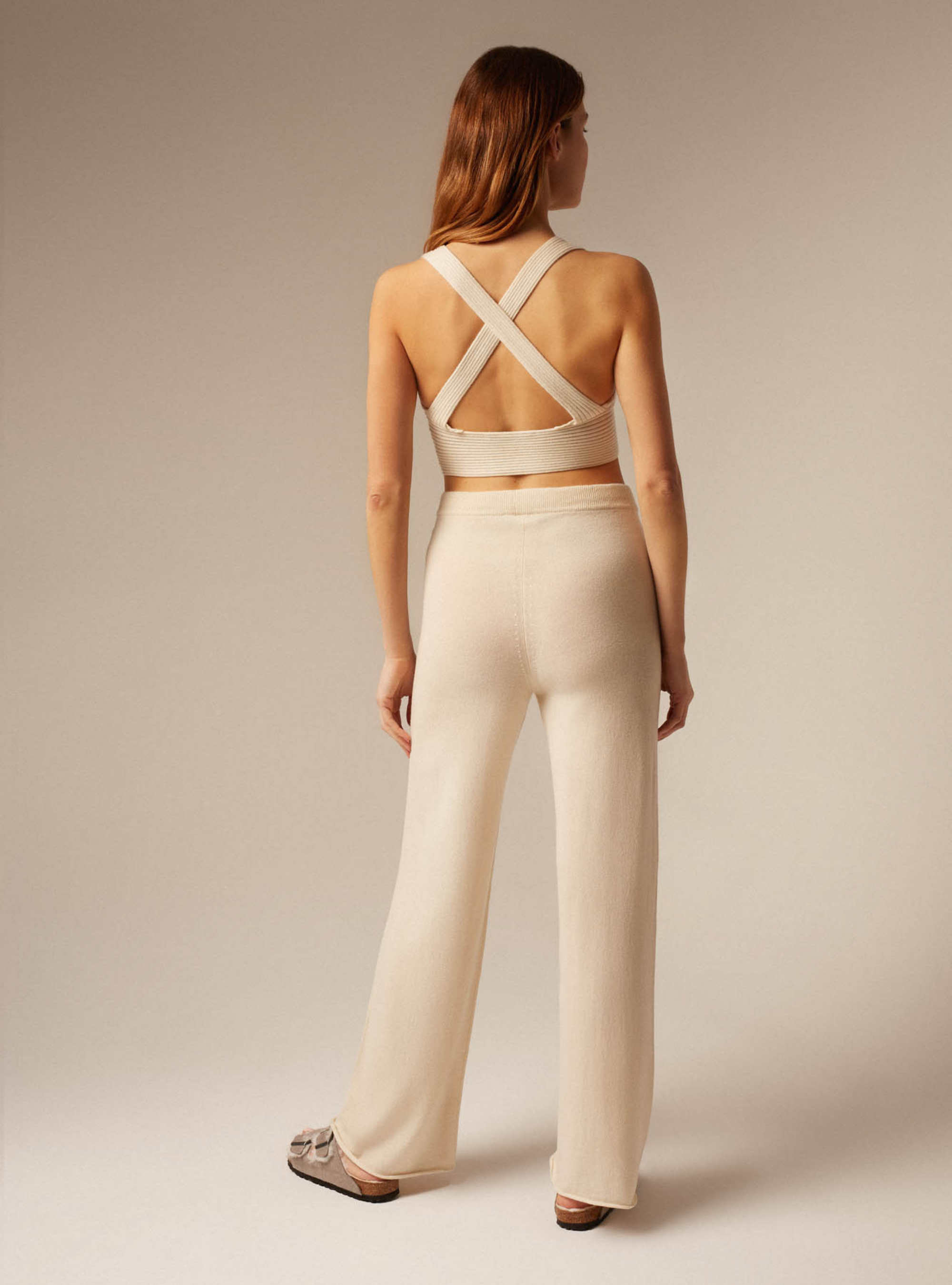 Cream Cashmere wide leg trousers womens Back