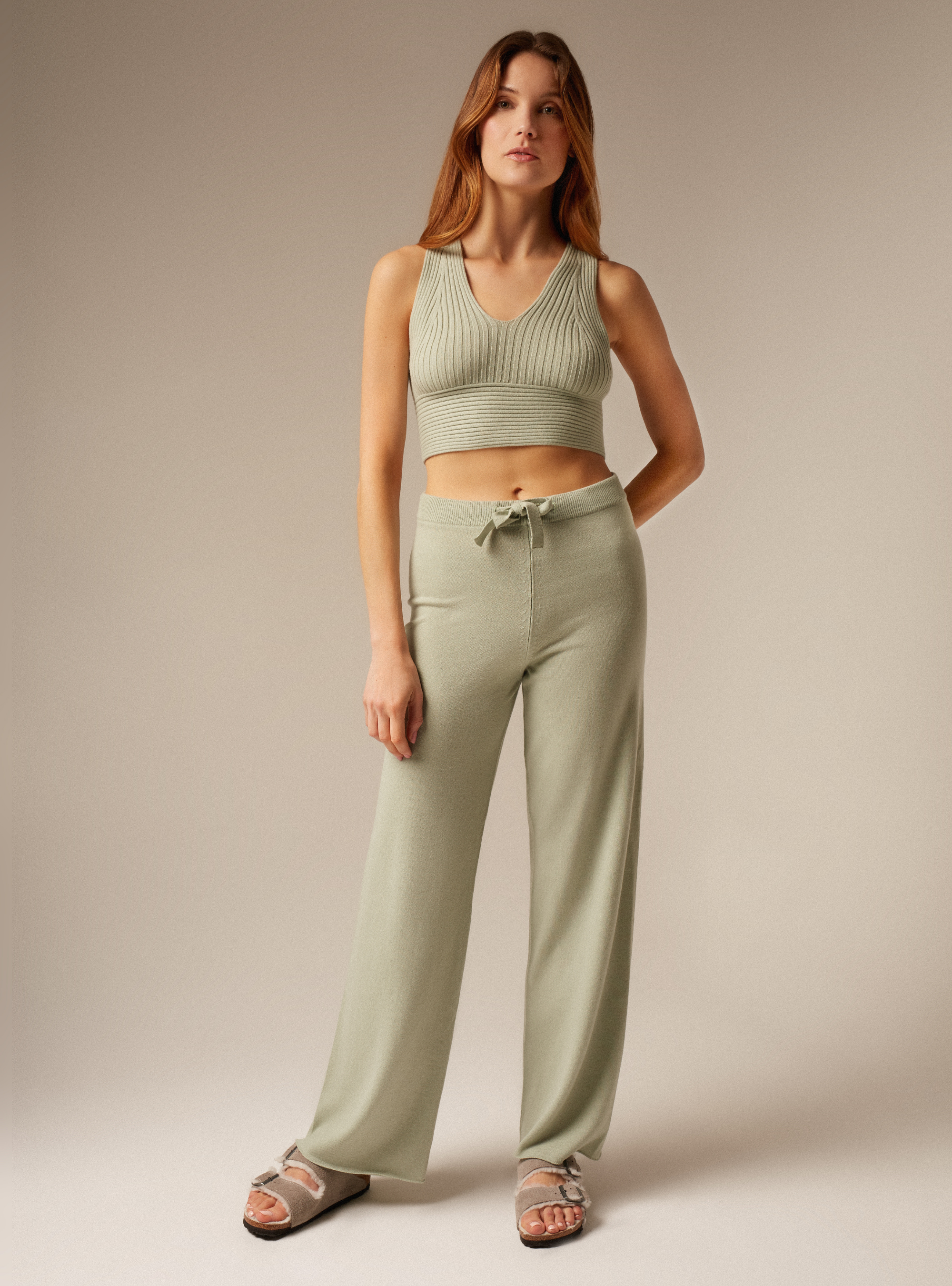 Designer Cashmere wide leg trouser Sage