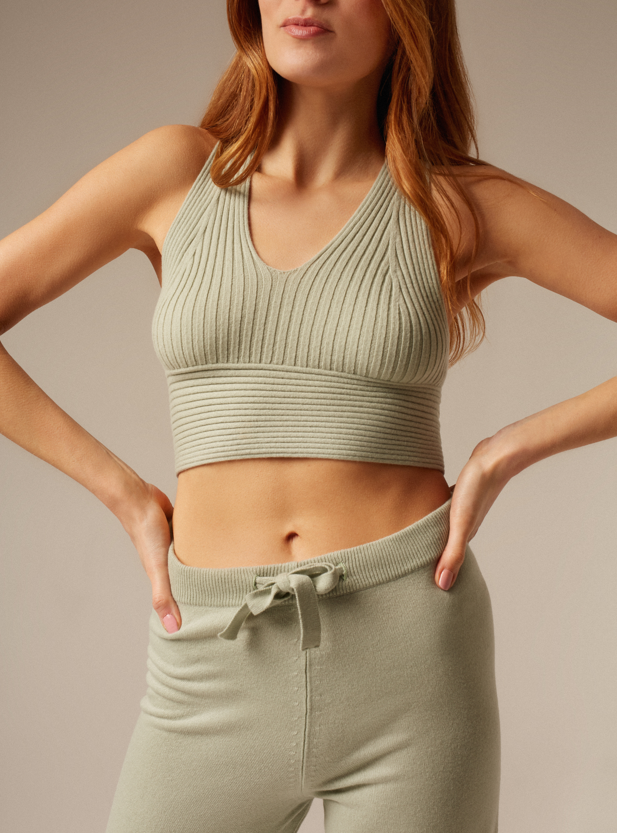 Women&#39;s knitted cashmere bralette top in sage