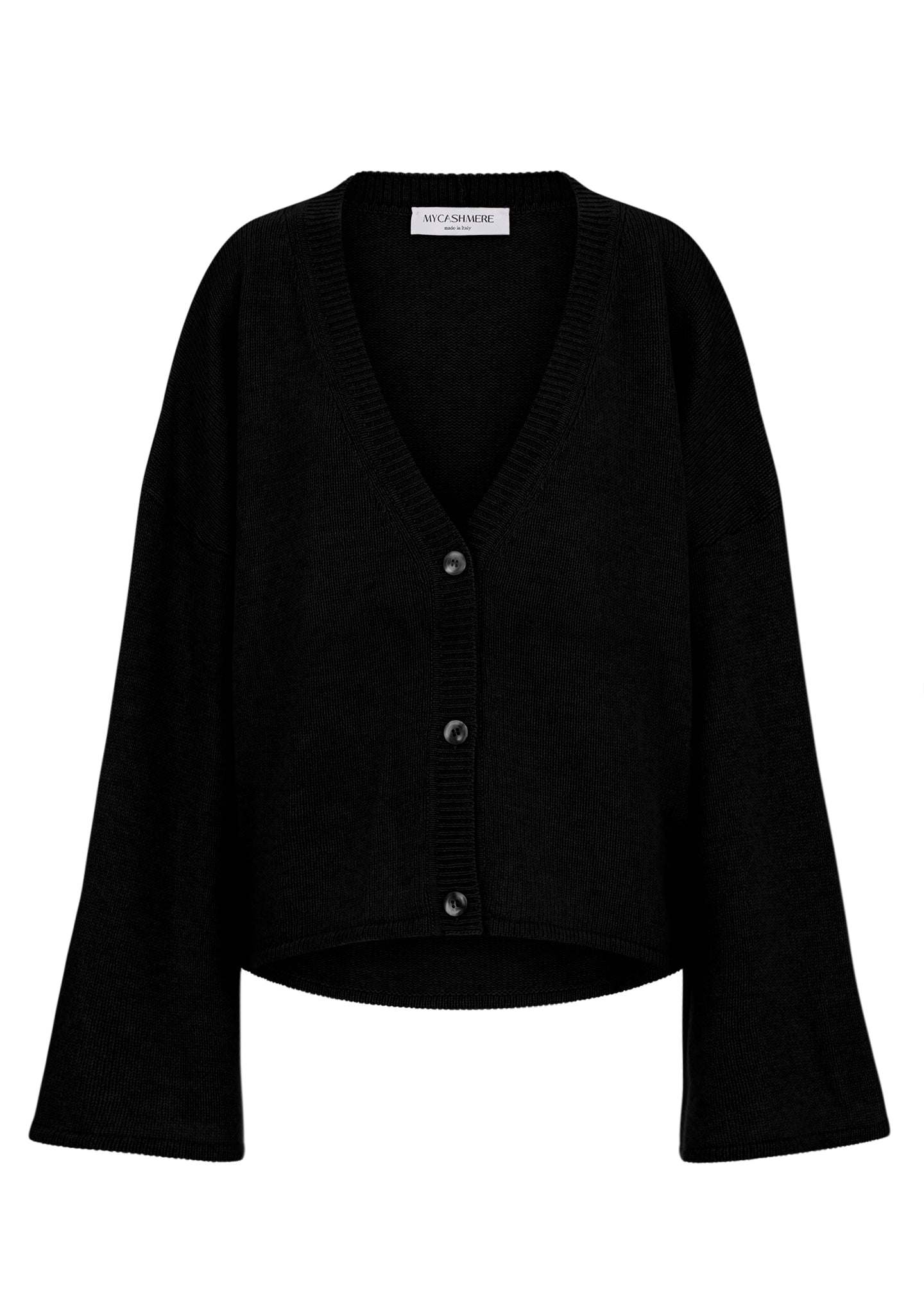 Cashmere V neck cropped cardigan in black